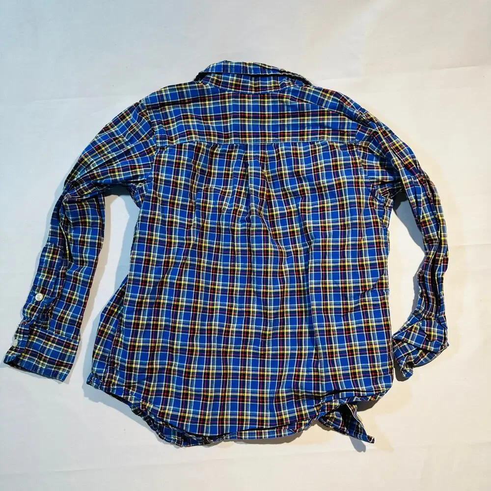 Ralph Lauren 100% Cotton Plaid Long Sleeve Button Down Poplin Top Sz 4